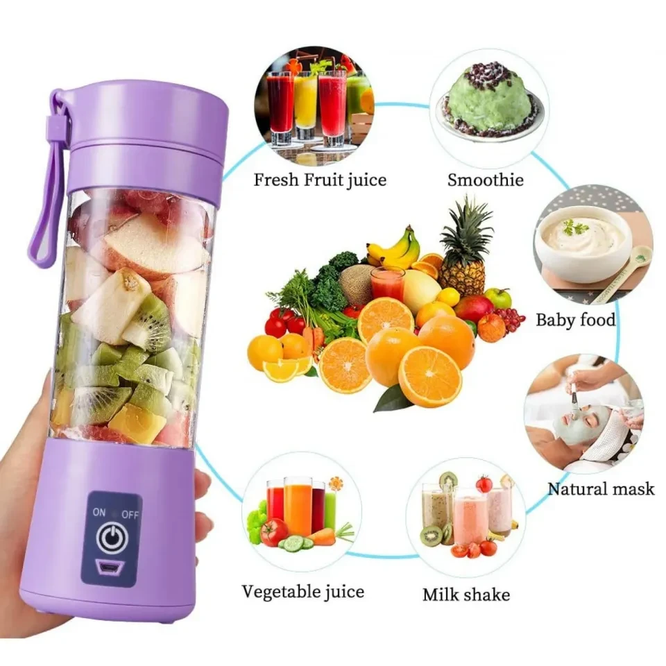 USB Chargeable Juicer Blender 6 Blades 380ml - Portable Juicer Cup & Smoothie Maker