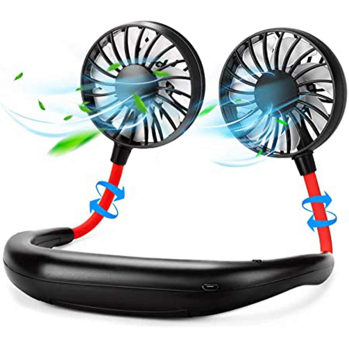 Mini Portable USB Rechargeable Neck Fan with LED Light, 3-Speed Hand-Free Cooling